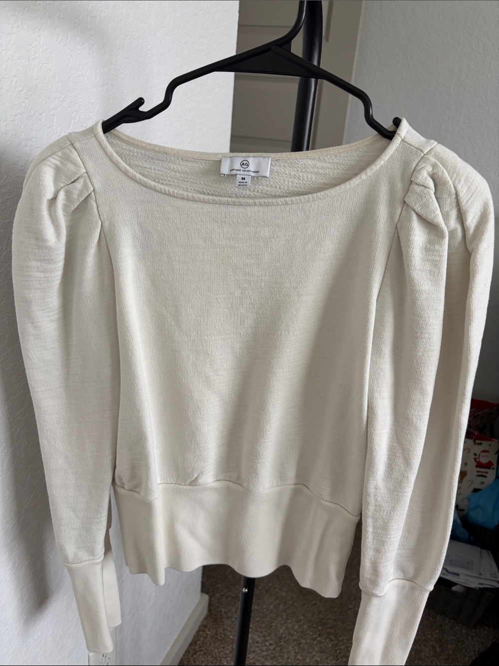 Ag Adriano Goldschmied Cream Puff-Shoulder Scoop-Neck Sweater